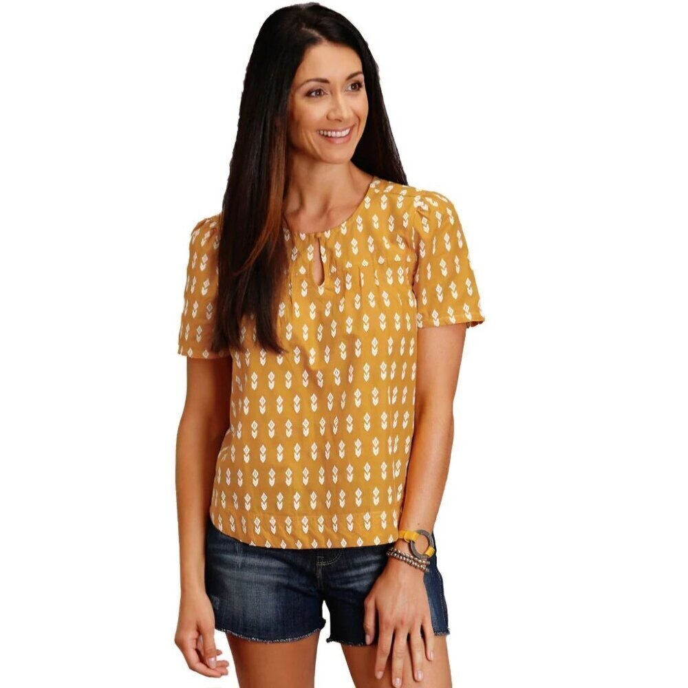 Stetson NWT Short Sleeves Aztec Blouse 100% Cotton Size L
